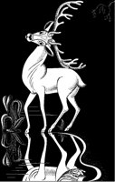 Stag and Reflection Woodcut.tif
